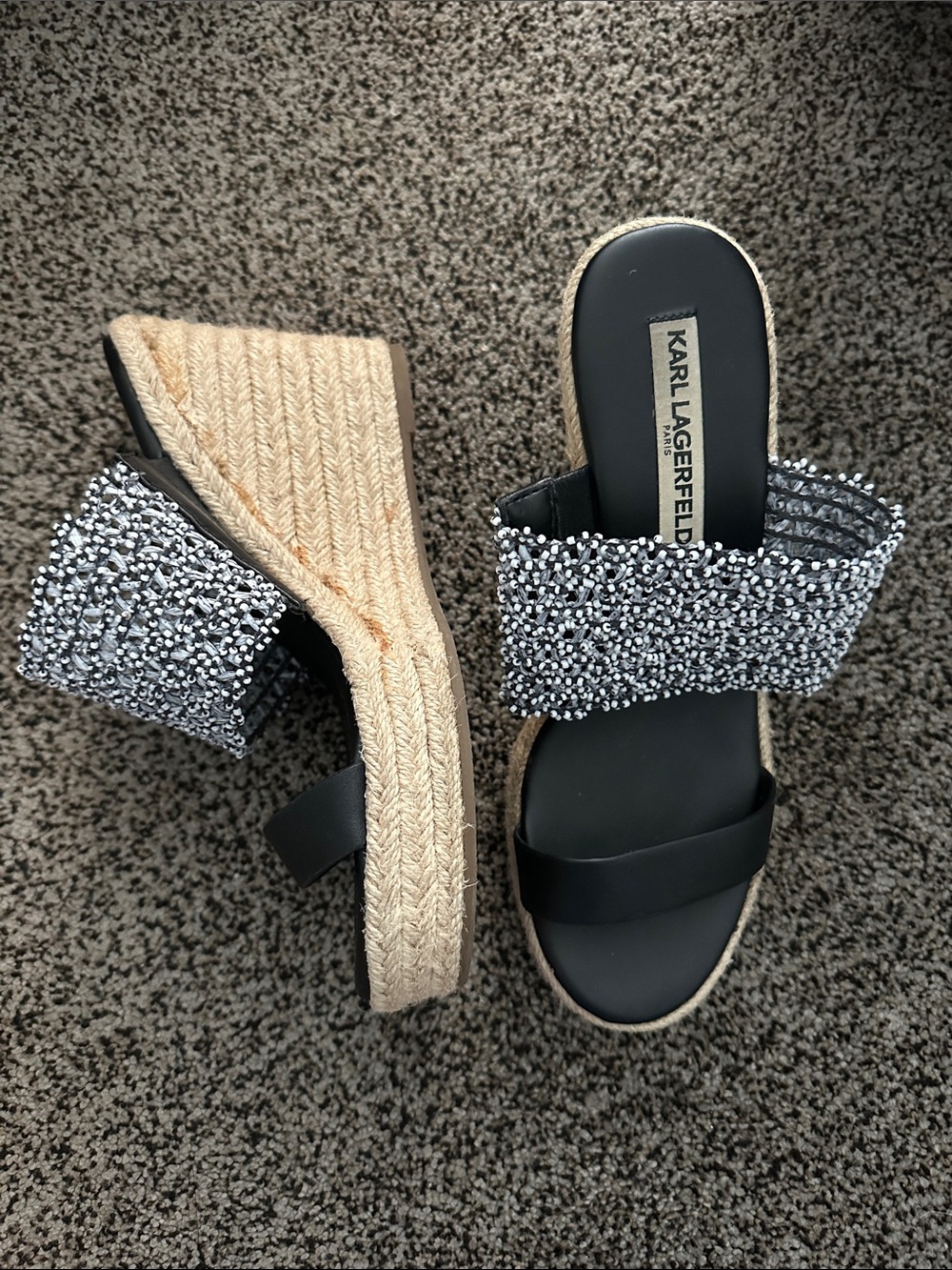Karl Lagerfeld Beaded Wedge Sandals